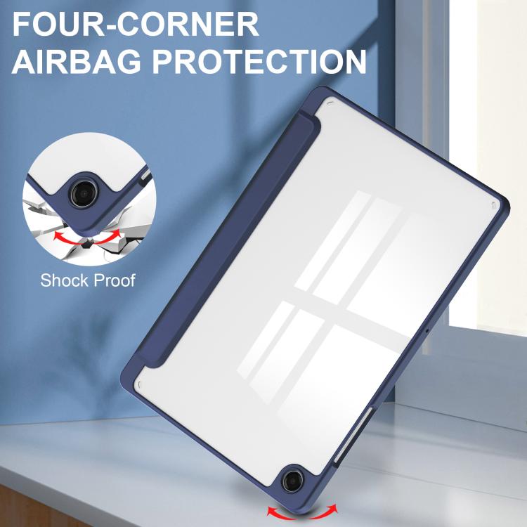 For Samsung Galaxy Tab A11+ Acrylic 3-folding Smart Leather Tablet Case with Pen Slot