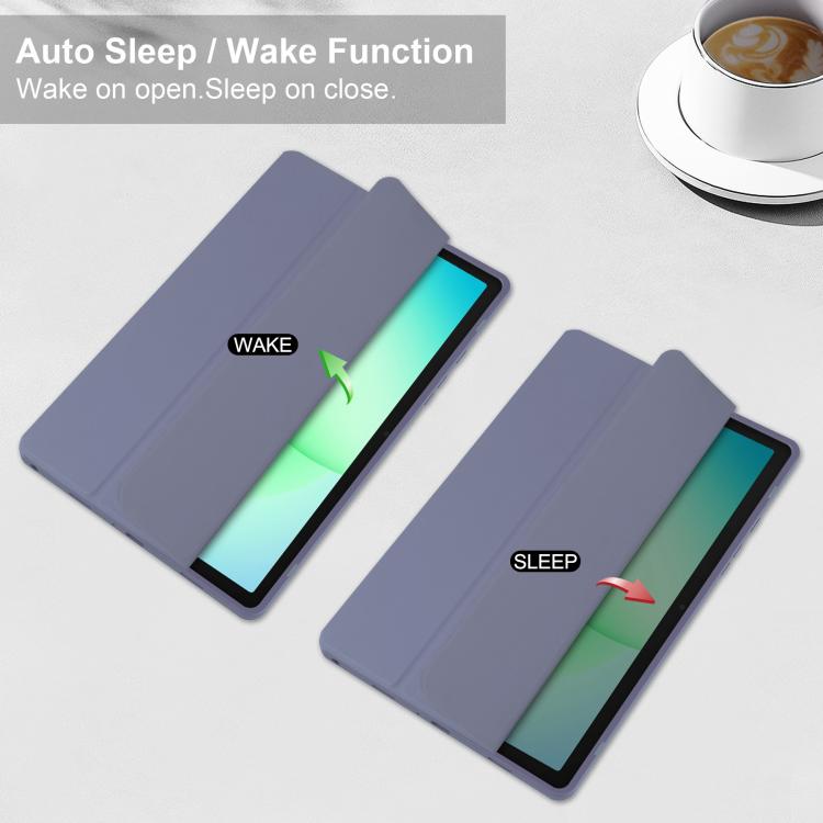 For Samsung Galaxy Tab A11+ Acrylic 3-folding Smart Leather Tablet Case with Pen Slot