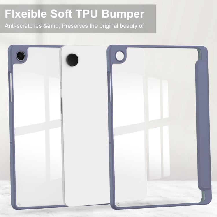 For Samsung Galaxy Tab A11+ Acrylic 3-folding Smart Leather Tablet Case with Pen Slot
