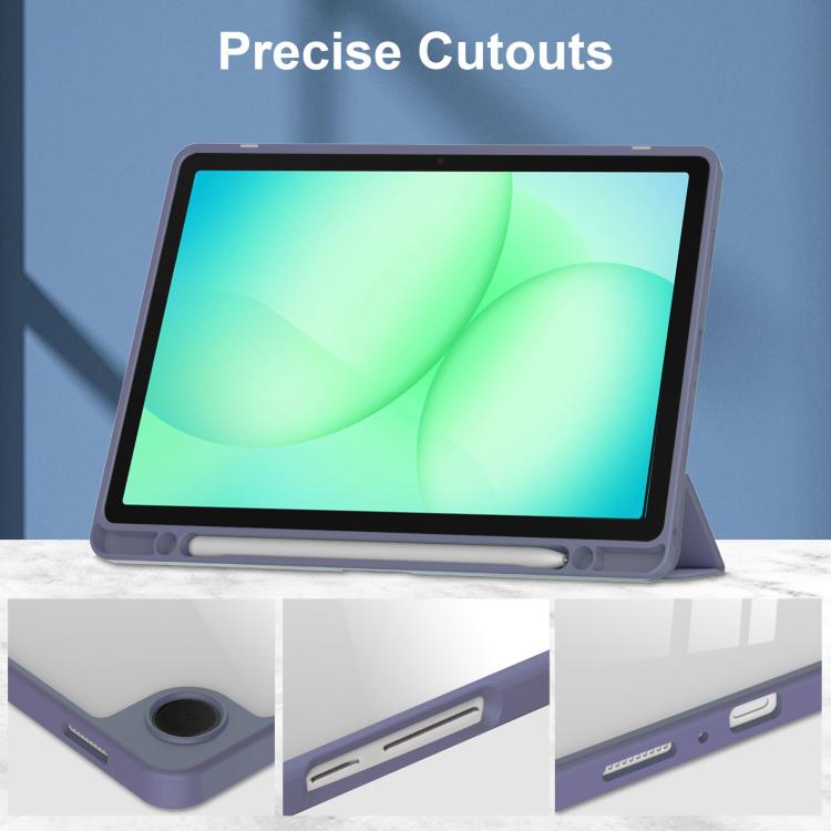 For Samsung Galaxy Tab A11+ Acrylic 3-folding Smart Leather Tablet Case with Pen Slot
