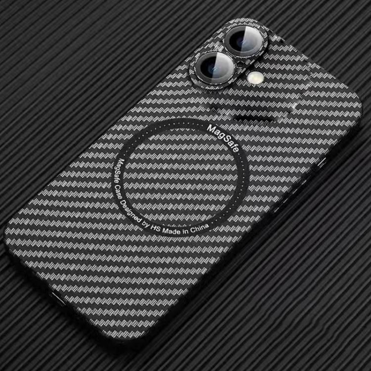 For iPhone 16 Plus MagSafe Magnetic PC Carbon Fiber Phone Case with Lens Film