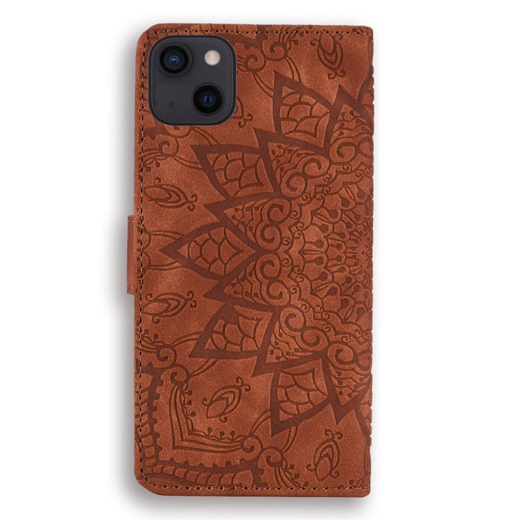 For iPhone 16 Pro Max Mandala Embossed Dual-Fold Calf Leather Phone Case
