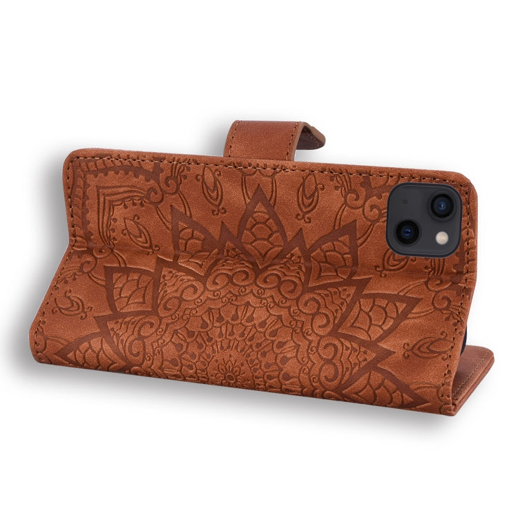 For iPhone 16 Pro Max Mandala Embossed Dual-Fold Calf Leather Phone Case