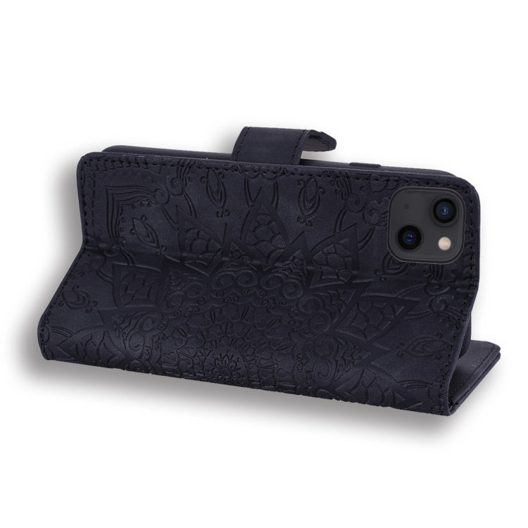 For iPhone 16 Pro Max Mandala Embossed Dual-Fold Calf Leather Phone Case