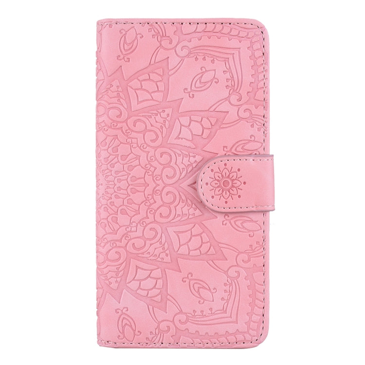 For iPhone 16 Pro Max Mandala Embossed Dual-Fold Calf Leather Phone Case