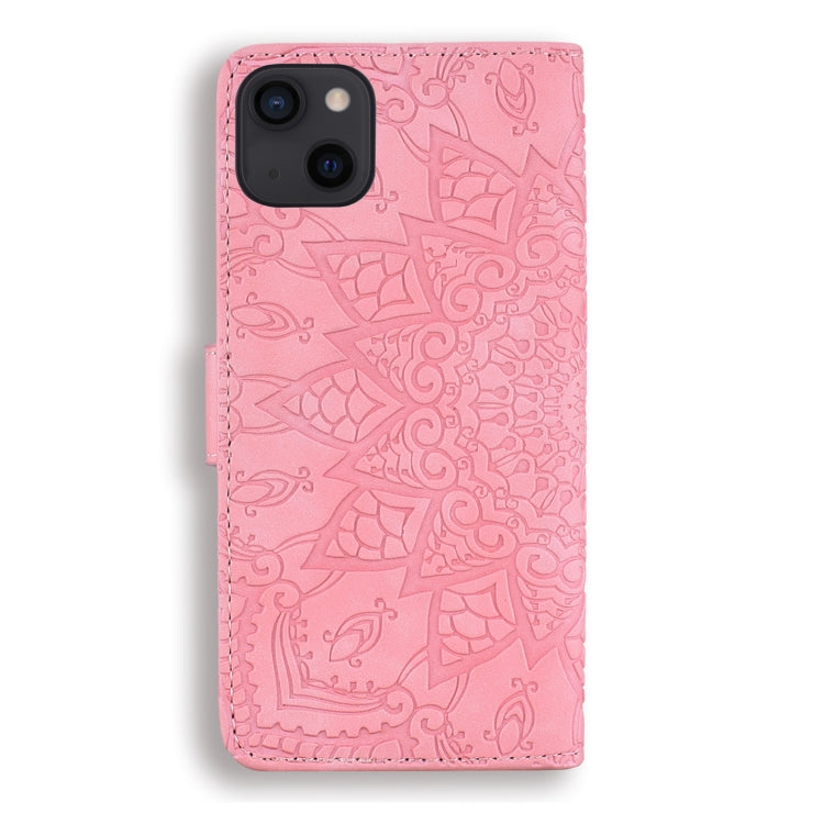 For iPhone 16 Pro Max Mandala Embossed Dual-Fold Calf Leather Phone Case