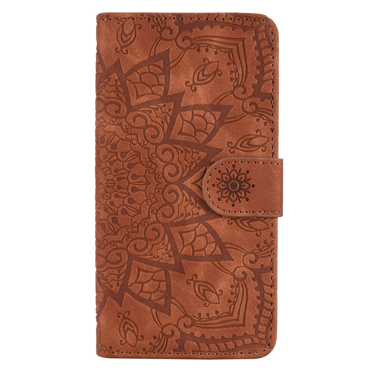 For iPhone 16 Pro Mandala Embossed Dual-Fold Calf Leather Phone Case