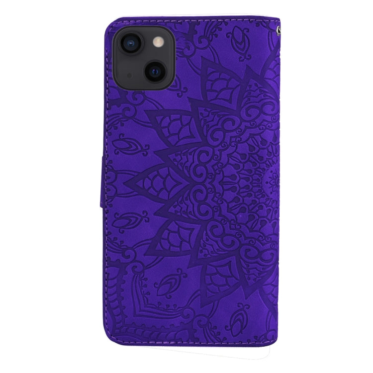 For iPhone 16 Pro Mandala Embossed Dual-Fold Calf Leather Phone Case