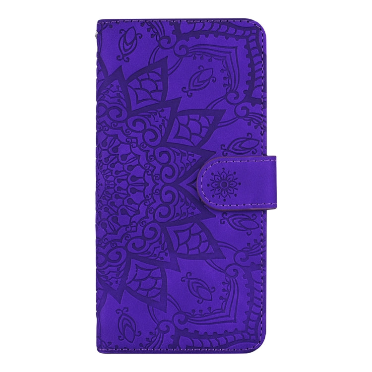 For iPhone 16 Pro Mandala Embossed Dual-Fold Calf Leather Phone Case