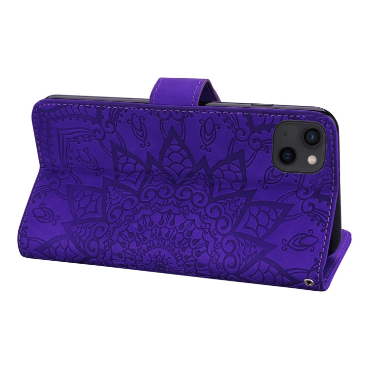 For iPhone 16 Pro Mandala Embossed Dual-Fold Calf Leather Phone Case