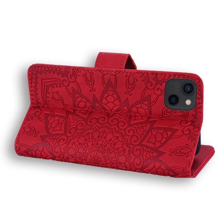 For iPhone 16 Pro Mandala Embossed Dual-Fold Calf Leather Phone Case