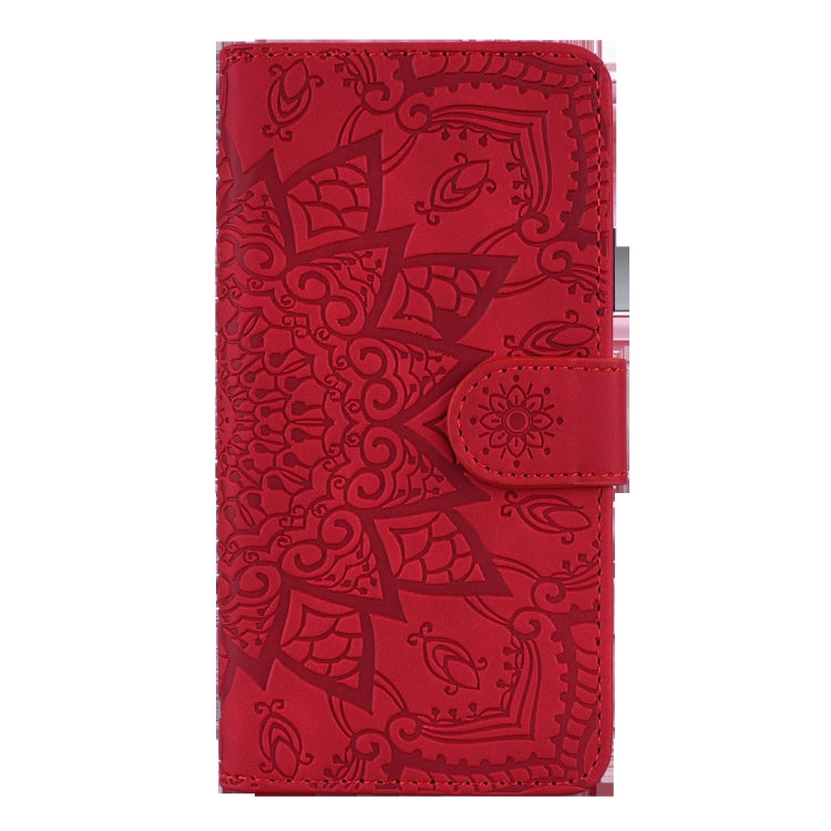 For iPhone 16 Plus Mandala Embossed Dual-Fold Calf Leather Phone Case