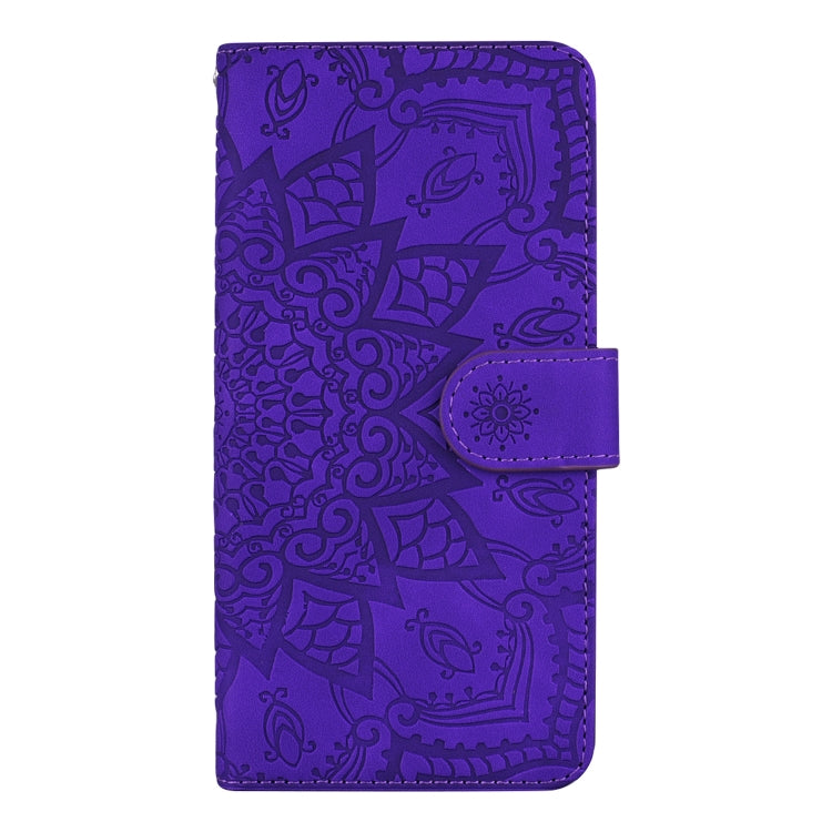 For iPhone 16 Mandala Embossed Dual-Fold Calf Leather Phone Case