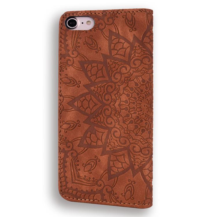 For iPhone 17e / 16e Mandala Embossed Dual-Fold Calf Leather Phone Case