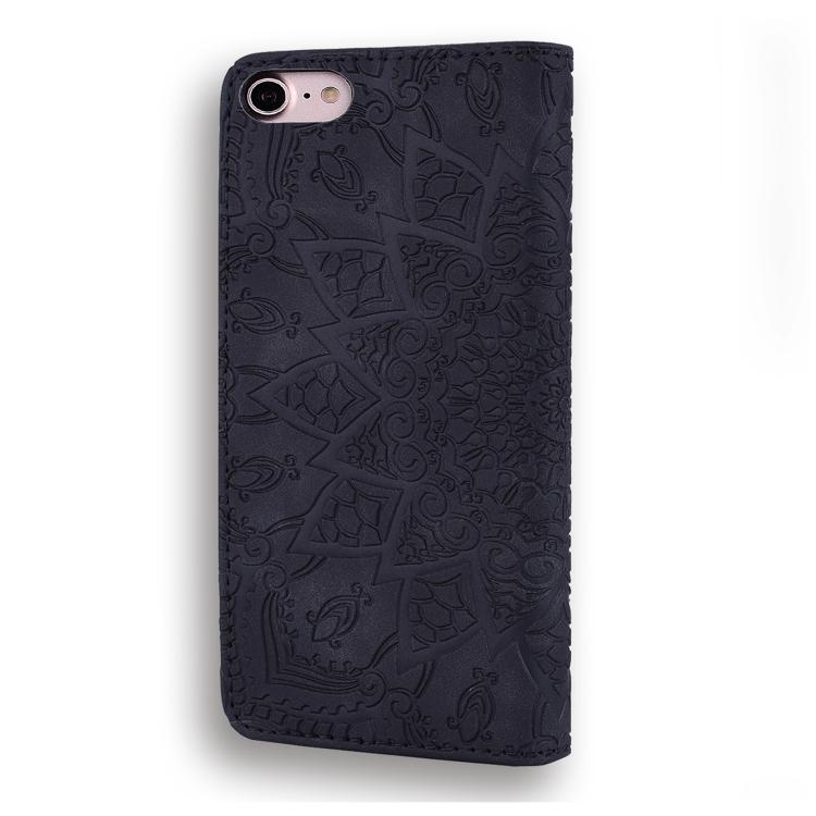For iPhone 17e / 16e Mandala Embossed Dual-Fold Calf Leather Phone Case