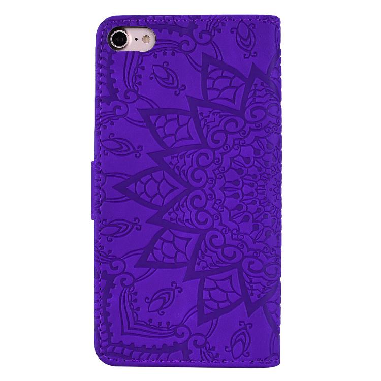 For iPhone 17e / 16e Mandala Embossed Dual-Fold Calf Leather Phone Case