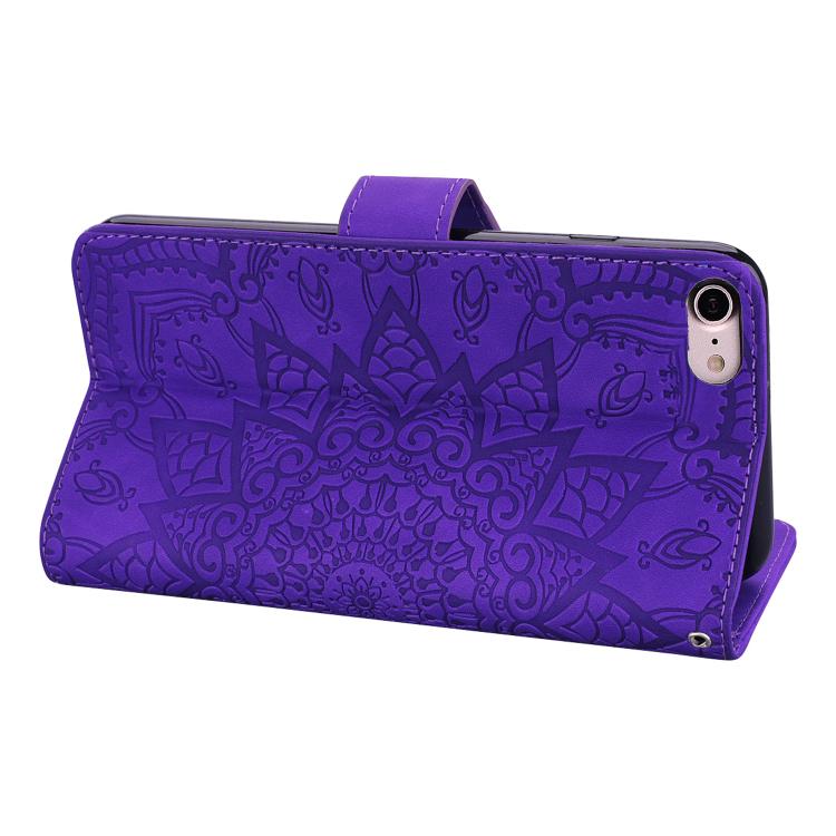 For iPhone 17e / 16e Mandala Embossed Dual-Fold Calf Leather Phone Case