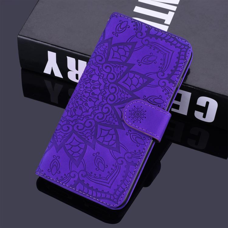 For iPhone 17e / 16e Mandala Embossed Dual-Fold Calf Leather Phone Case