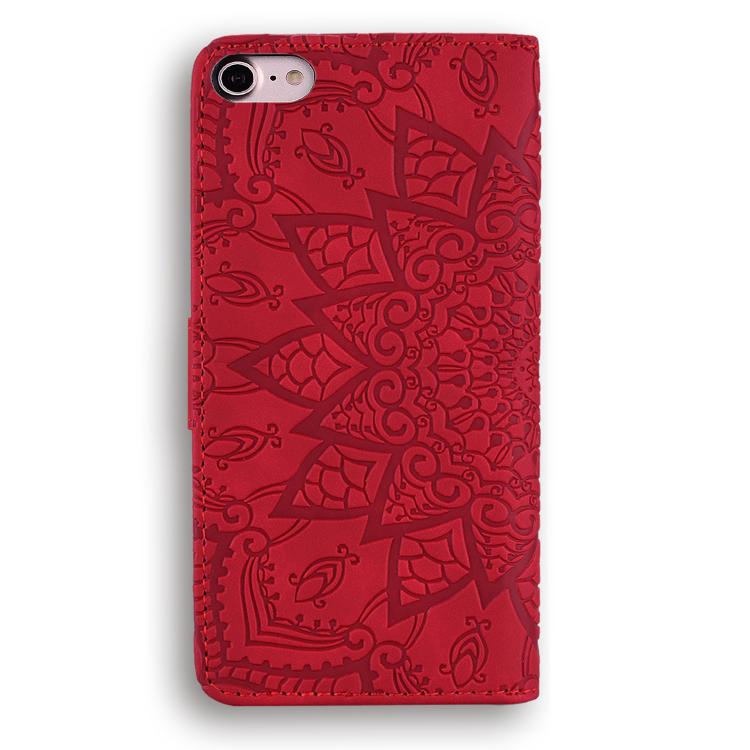 For iPhone 17e / 16e Mandala Embossed Dual-Fold Calf Leather Phone Case