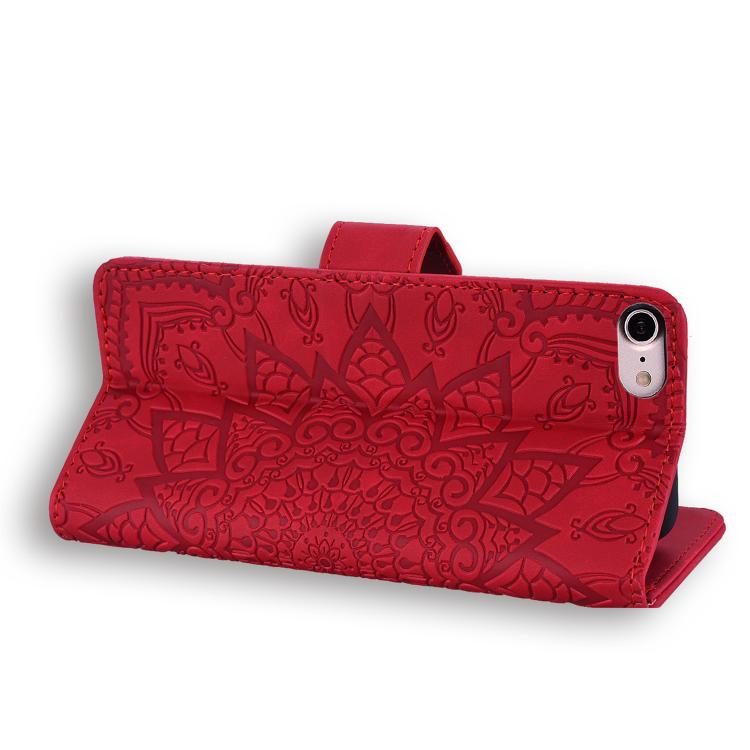 For iPhone 17e / 16e Mandala Embossed Dual-Fold Calf Leather Phone Case