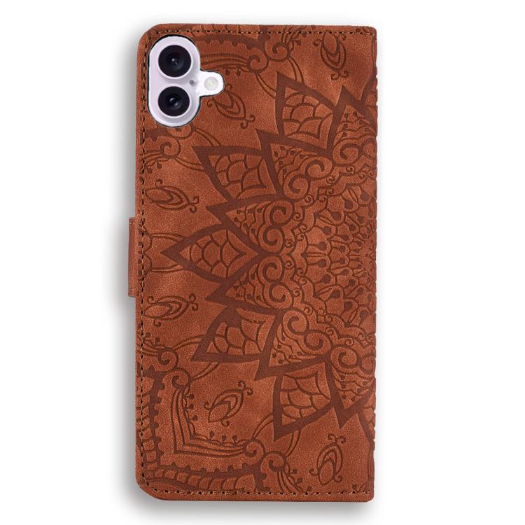 For iPhone 17 Mandala Embossed Dual-Fold Calf Leather Phone Case