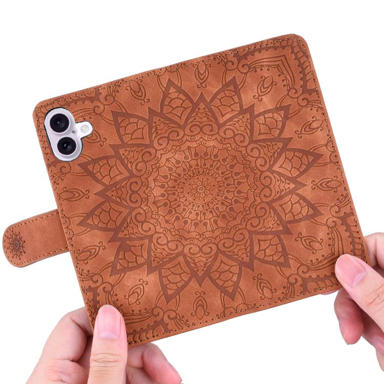 For iPhone 17 Mandala Embossed Dual-Fold Calf Leather Phone Case