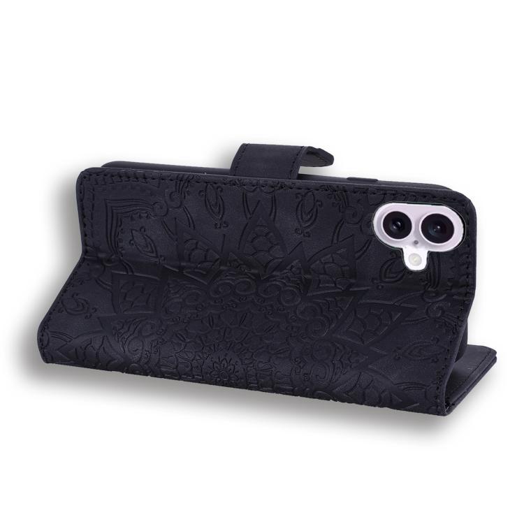 For iPhone 17 Mandala Embossed Dual-Fold Calf Leather Phone Case