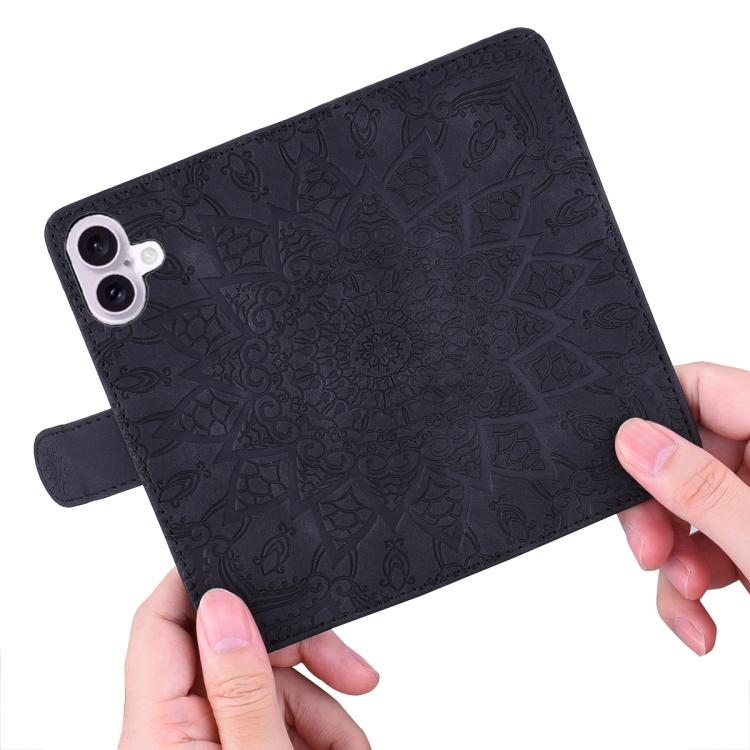 For iPhone 17 Mandala Embossed Dual-Fold Calf Leather Phone Case