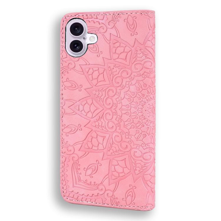 For iPhone 17 Mandala Embossed Dual-Fold Calf Leather Phone Case