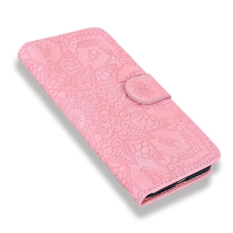 For iPhone 17 Mandala Embossed Dual-Fold Calf Leather Phone Case