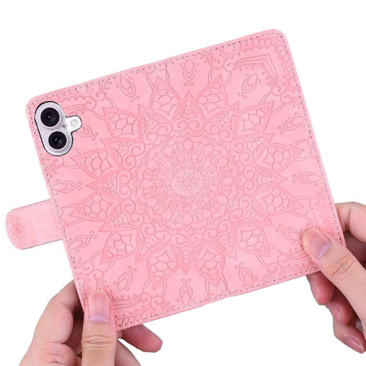 For iPhone 17 Mandala Embossed Dual-Fold Calf Leather Phone Case