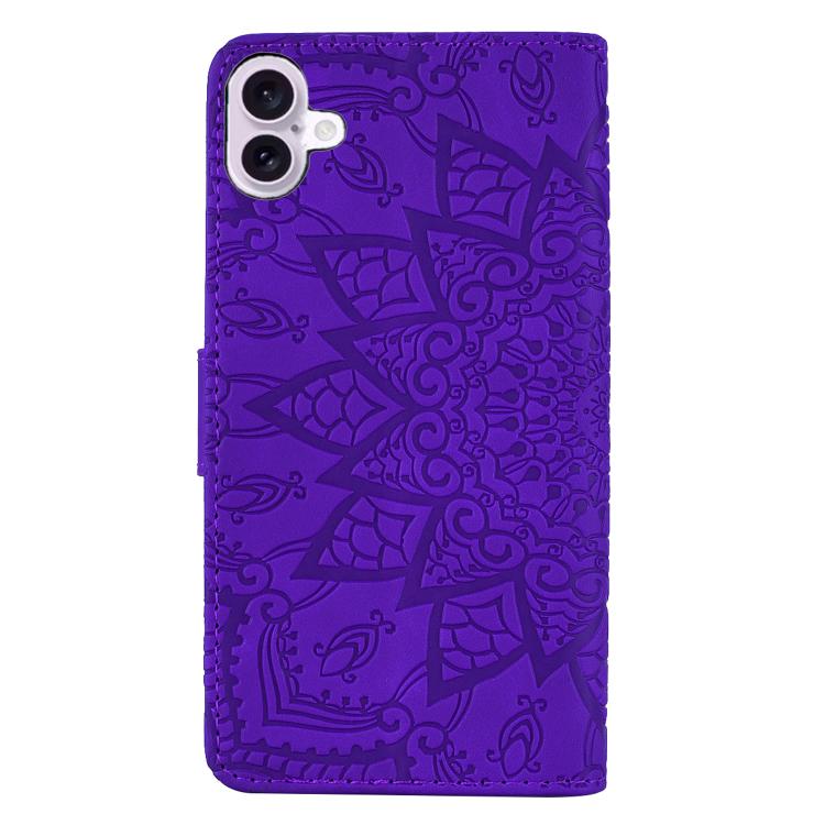For iPhone 17 Mandala Embossed Dual-Fold Calf Leather Phone Case