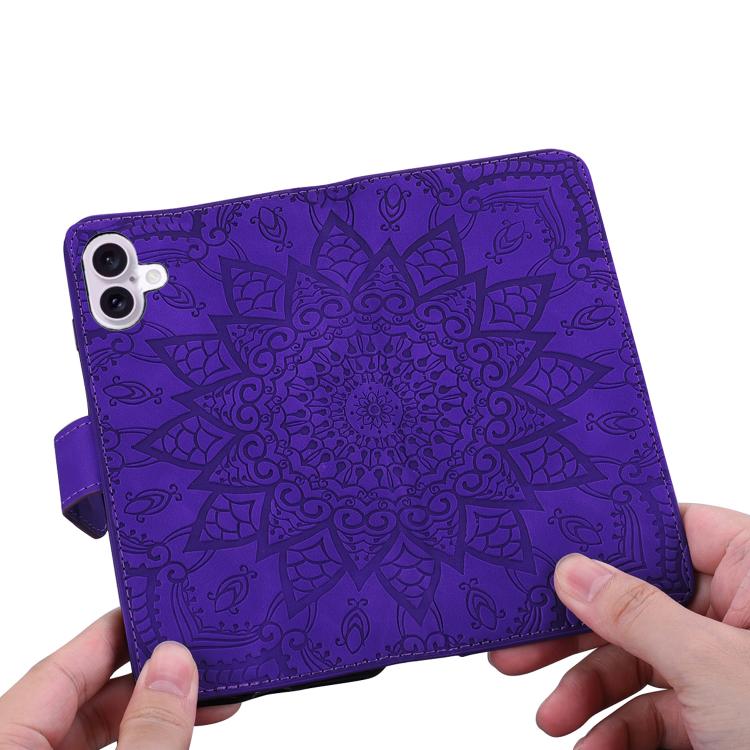 For iPhone 17 Mandala Embossed Dual-Fold Calf Leather Phone Case