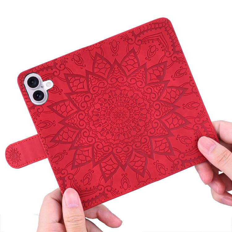 For iPhone 17 Mandala Embossed Dual-Fold Calf Leather Phone Case