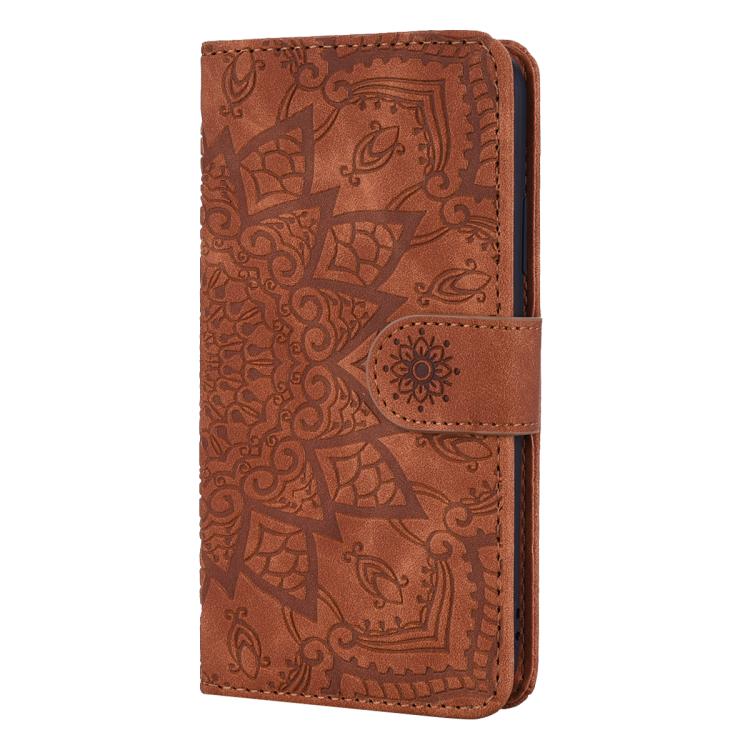 For iPhone 17 Pro Mandala Embossed Dual-Fold Calf Leather Phone Case