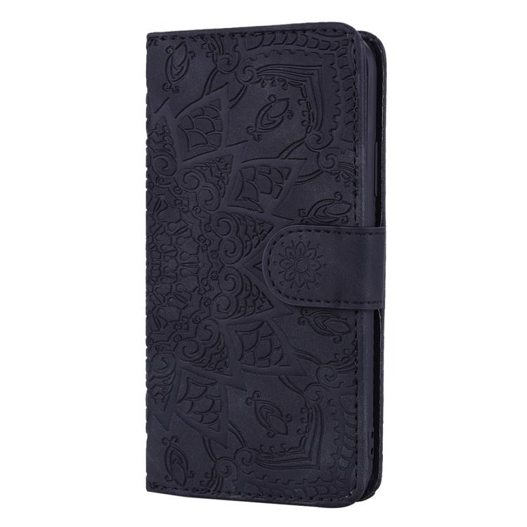 For iPhone 17 Pro Mandala Embossed Dual-Fold Calf Leather Phone Case