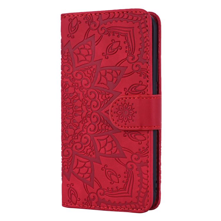 For iPhone 17 Pro Mandala Embossed Dual-Fold Calf Leather Phone Case