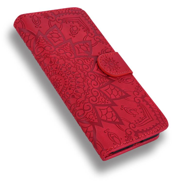 For iPhone 17 Pro Mandala Embossed Dual-Fold Calf Leather Phone Case