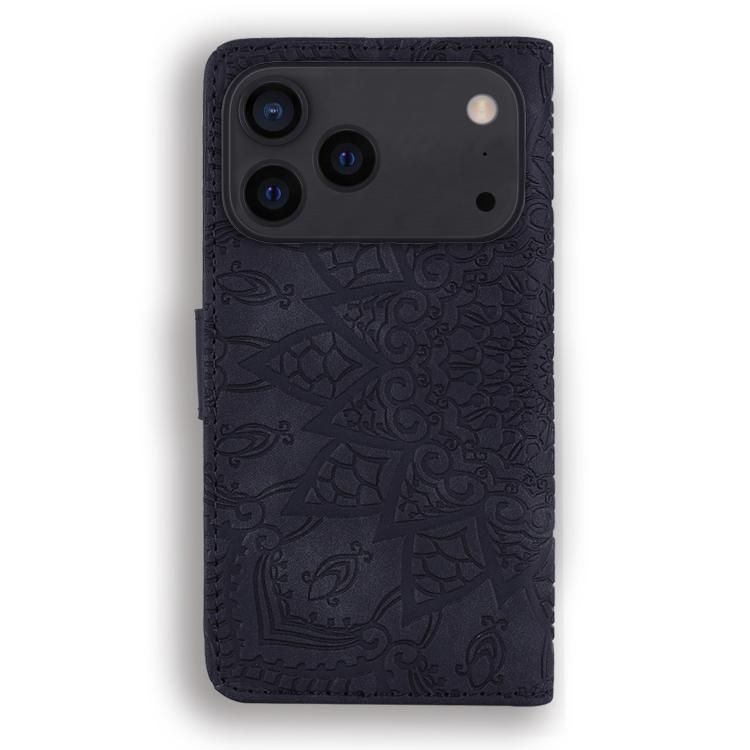For iPhone 17 Pro Max Mandala Embossed Dual-Fold Calf Leather Phone Case