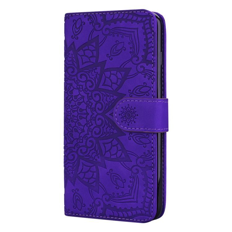 For iPhone 17 Pro Max Mandala Embossed Dual-Fold Calf Leather Phone Case