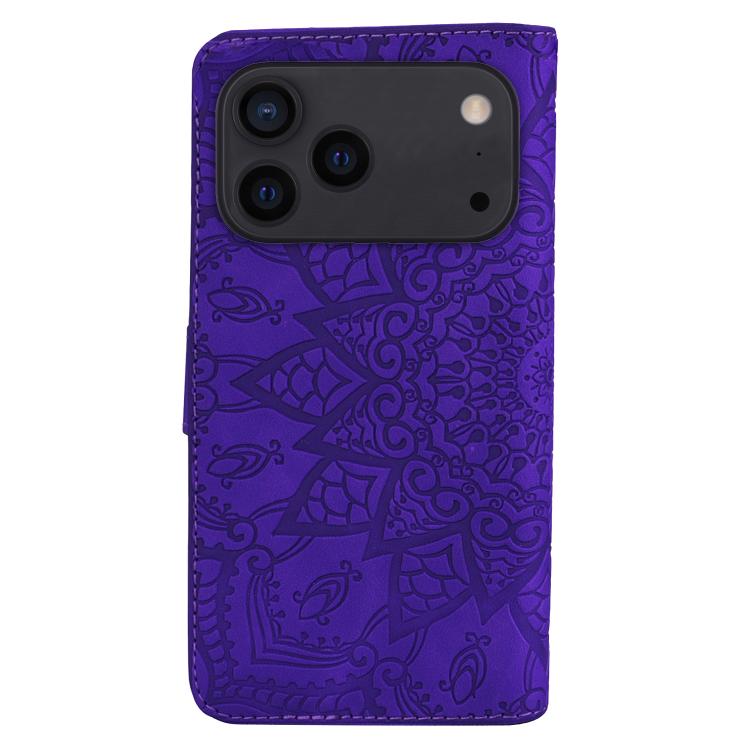 For iPhone 17 Pro Max Mandala Embossed Dual-Fold Calf Leather Phone Case