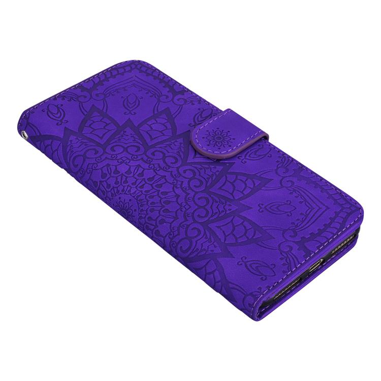 For iPhone 17 Pro Max Mandala Embossed Dual-Fold Calf Leather Phone Case