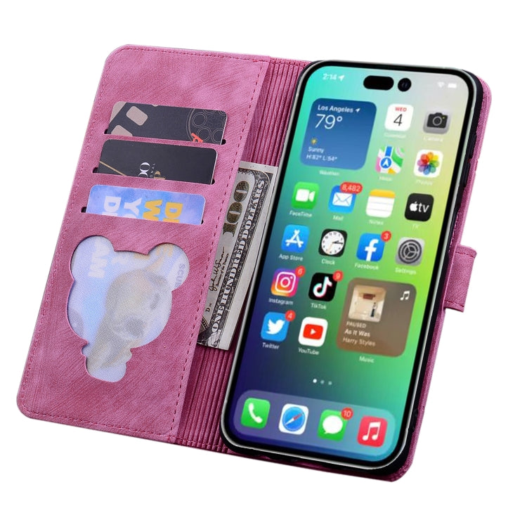 For iPhone 16 Pro Max Cartoon Sakura Cat Embossed Leather Phone Case