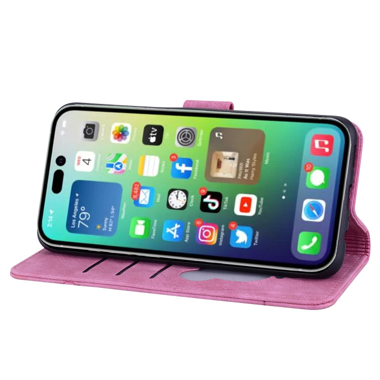 For iPhone 16 Pro Cartoon Sakura Cat Embossed Leather Phone Case
