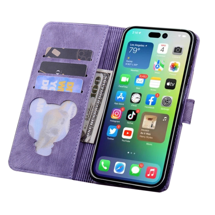 For iPhone 16 Pro Cartoon Sakura Cat Embossed Leather Phone Case
