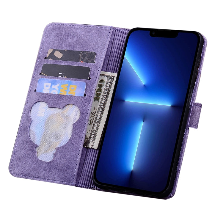 For iPhone 16 Plus Cartoon Sakura Cat Embossed Leather Phone Case