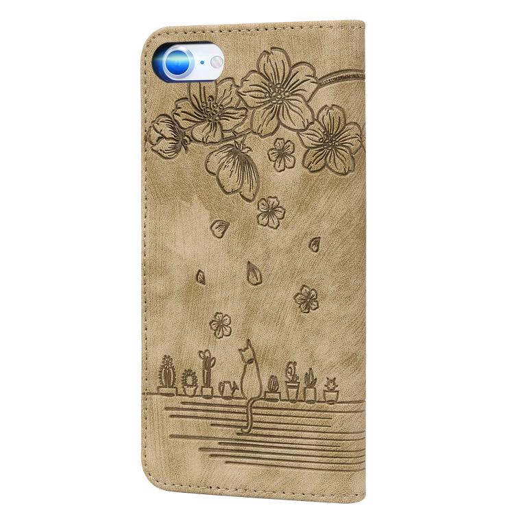For iPhone 17e / 16e Cartoon Sakura Cat Embossed Leather Phone Case