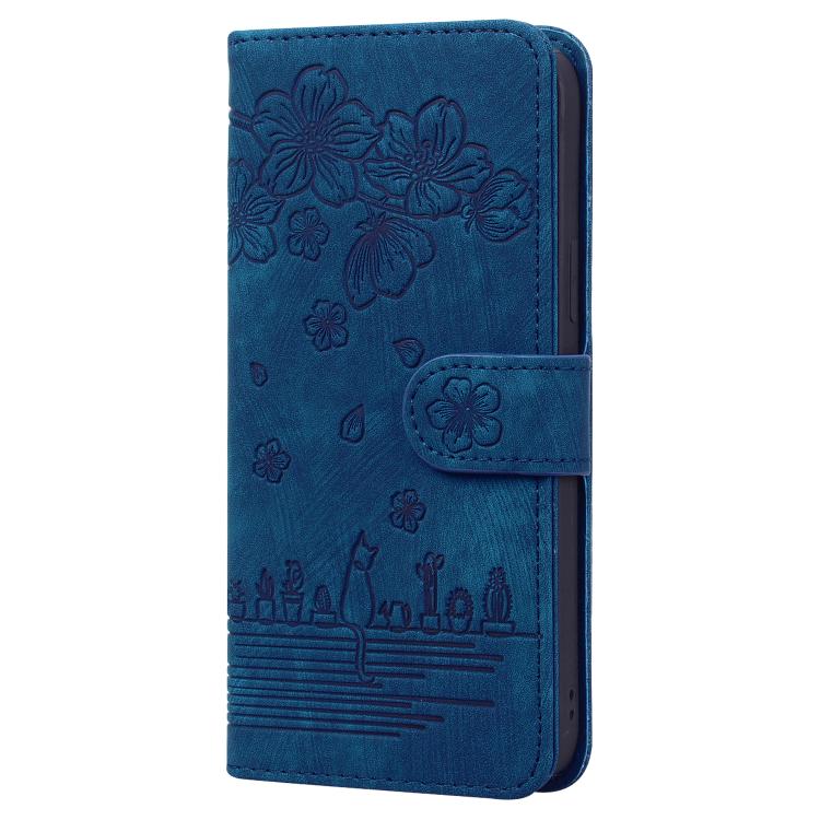 For iPhone 17e / 16e Cartoon Sakura Cat Embossed Leather Phone Case