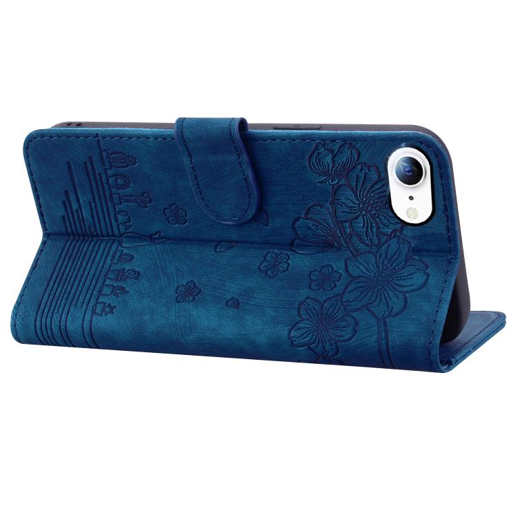 For iPhone 17e / 16e Cartoon Sakura Cat Embossed Leather Phone Case