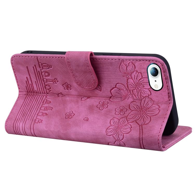 For iPhone 17e / 16e Cartoon Sakura Cat Embossed Leather Phone Case